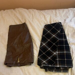 Hollister Brown Faux Leather Skirt & Black Plaid Wrap Skirt Set